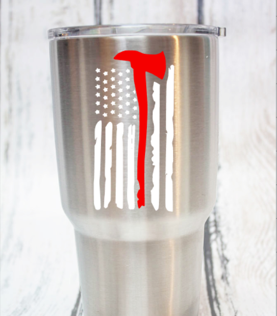 Firefighter Axe Tattered Flag Vinyl Decal