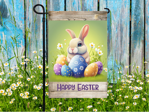 Bunny & Eggs Happy Easter Garden Flag