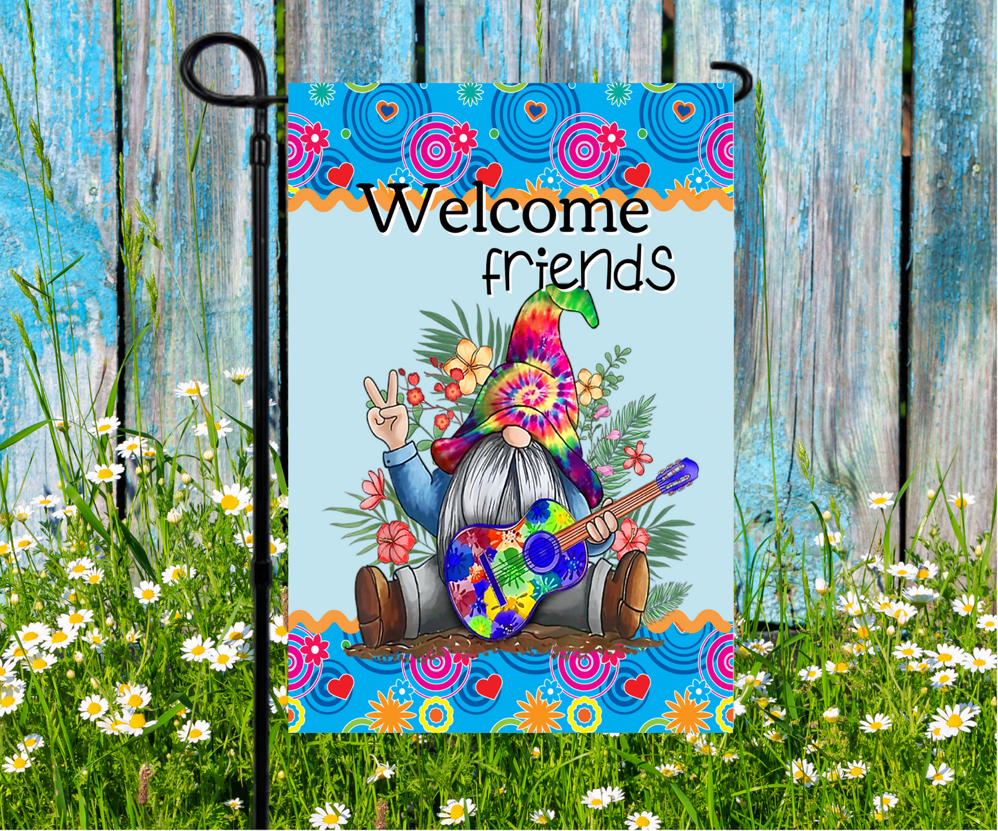 Welcome Hippie Gnome Garden Flag