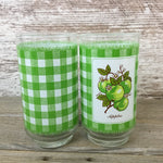 Set of 4 Vintage 1970’s Libbey Green Apple Plaid Pattern Gingham Drinking Glass