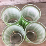 Set of 4 Vintage 1970’s Libbey Green Apple Plaid Pattern Gingham Drinking Glass