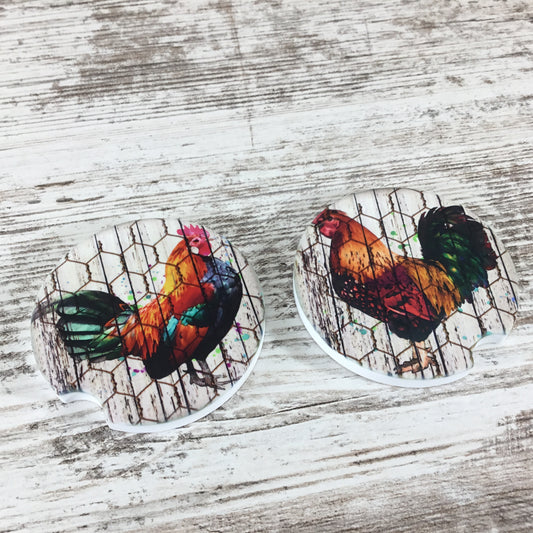 Rustic Rooster Car Coasters