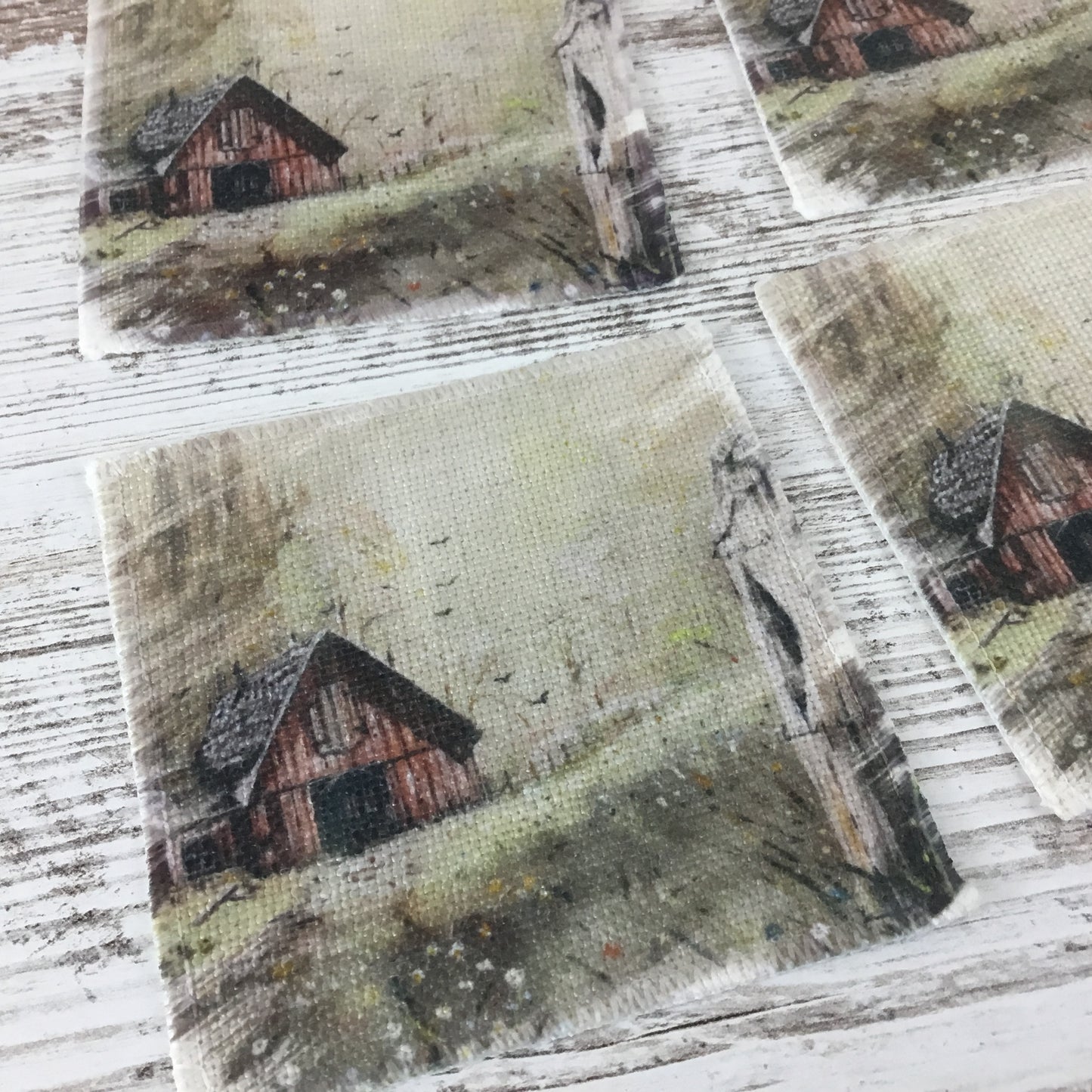 Set of 4 Old Vintage Rustic Barn Linen Coasters