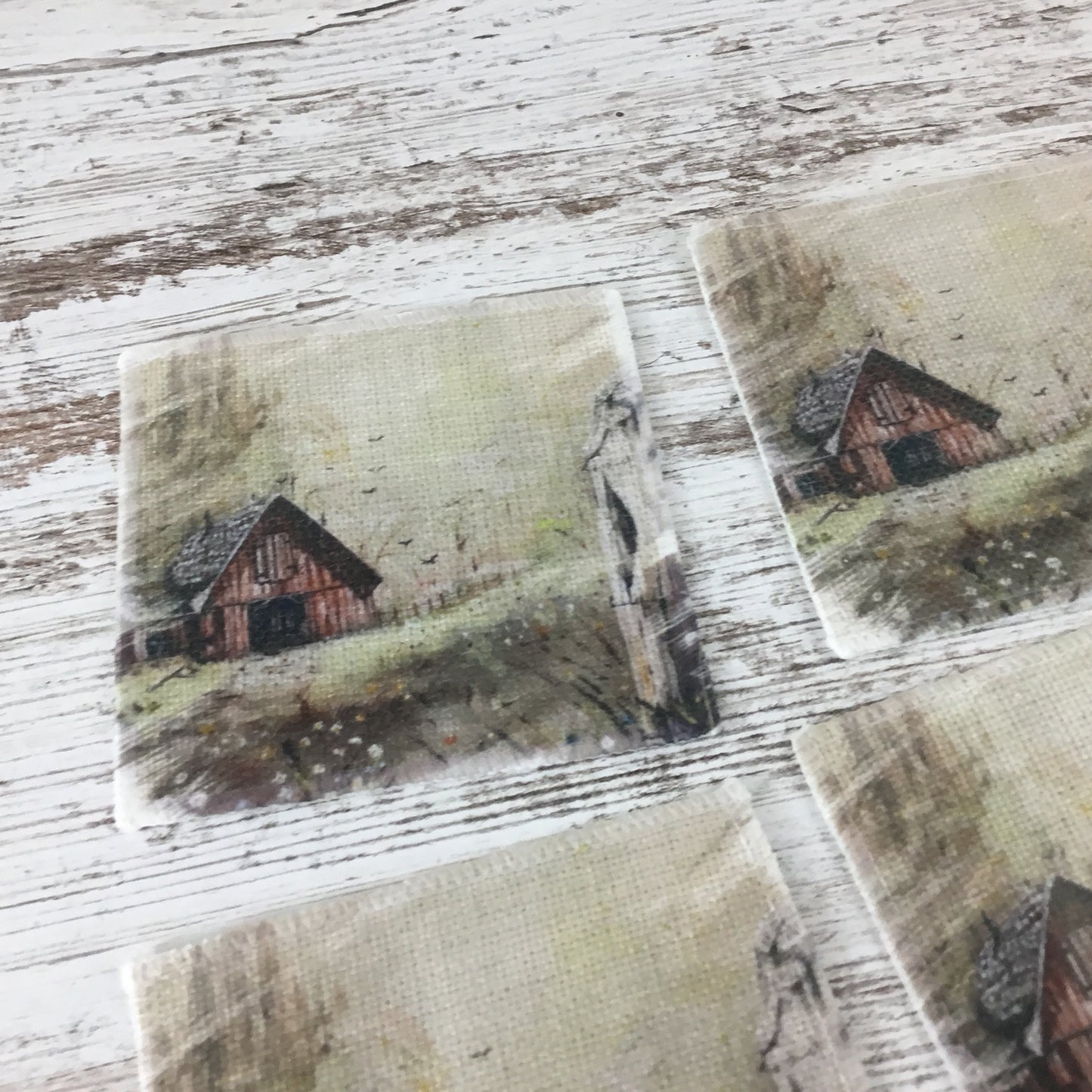 Set of 4 Old Vintage Rustic Barn Linen Coasters