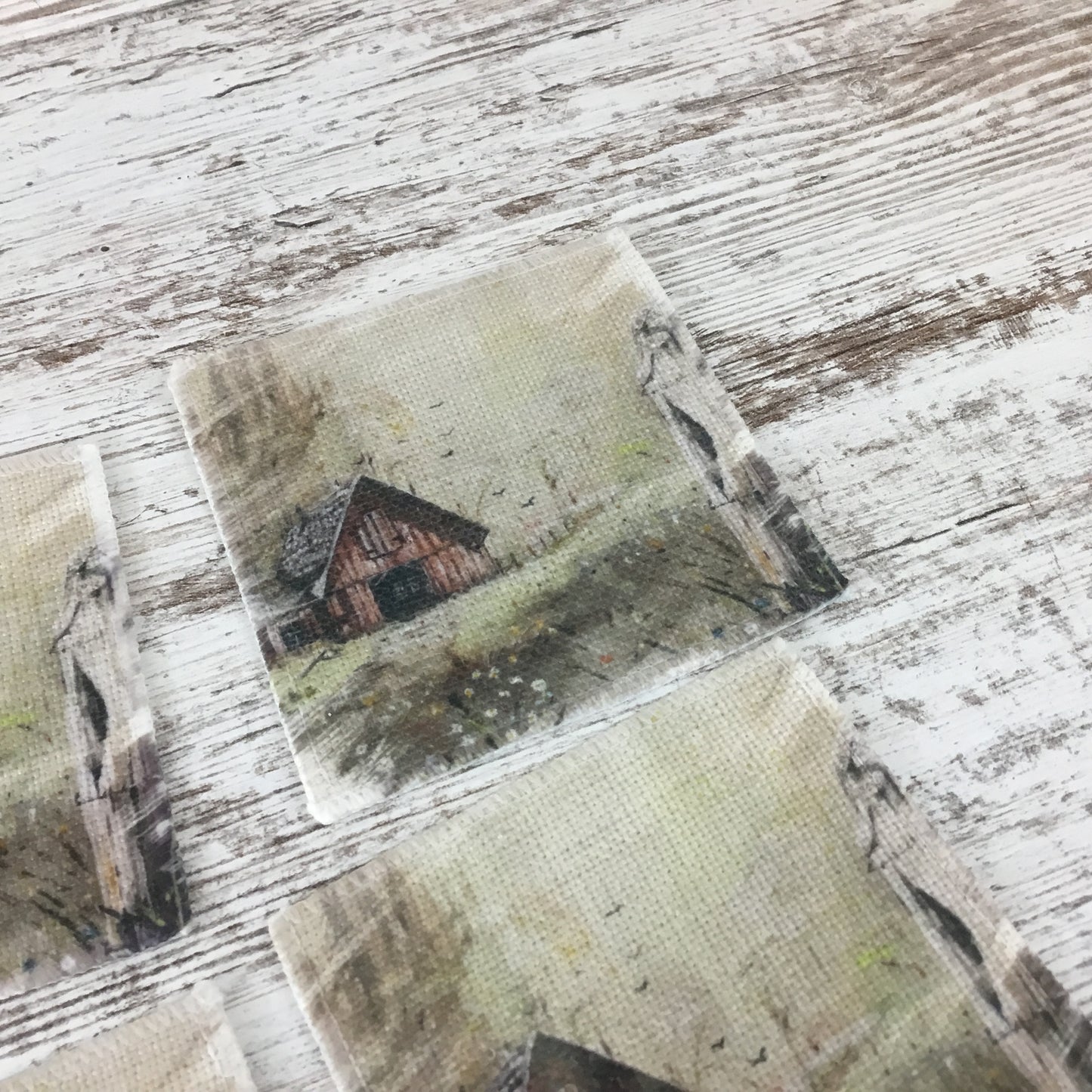 Set of 4 Old Vintage Rustic Barn Linen Coasters