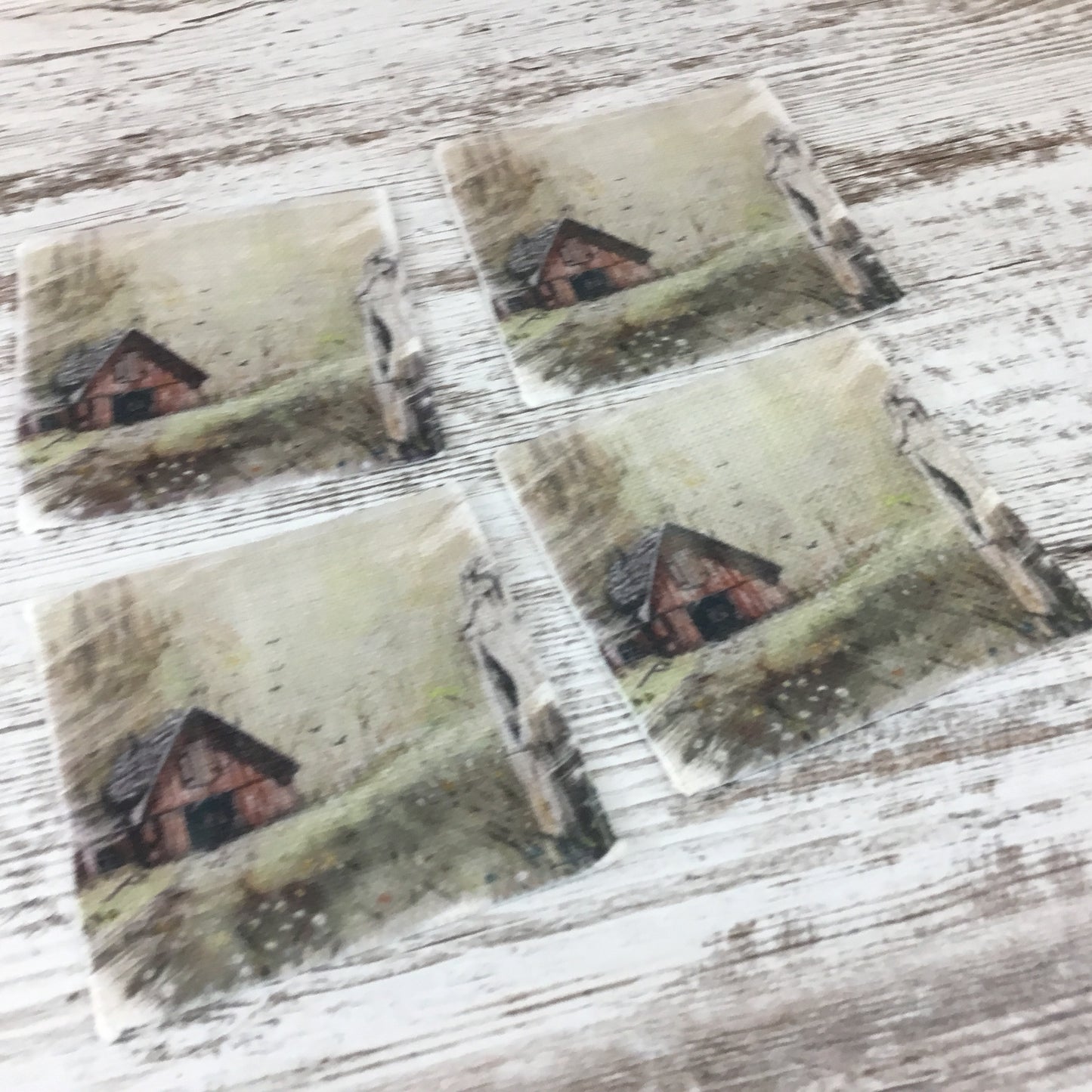 Set of 4 Old Vintage Rustic Barn Linen Coasters