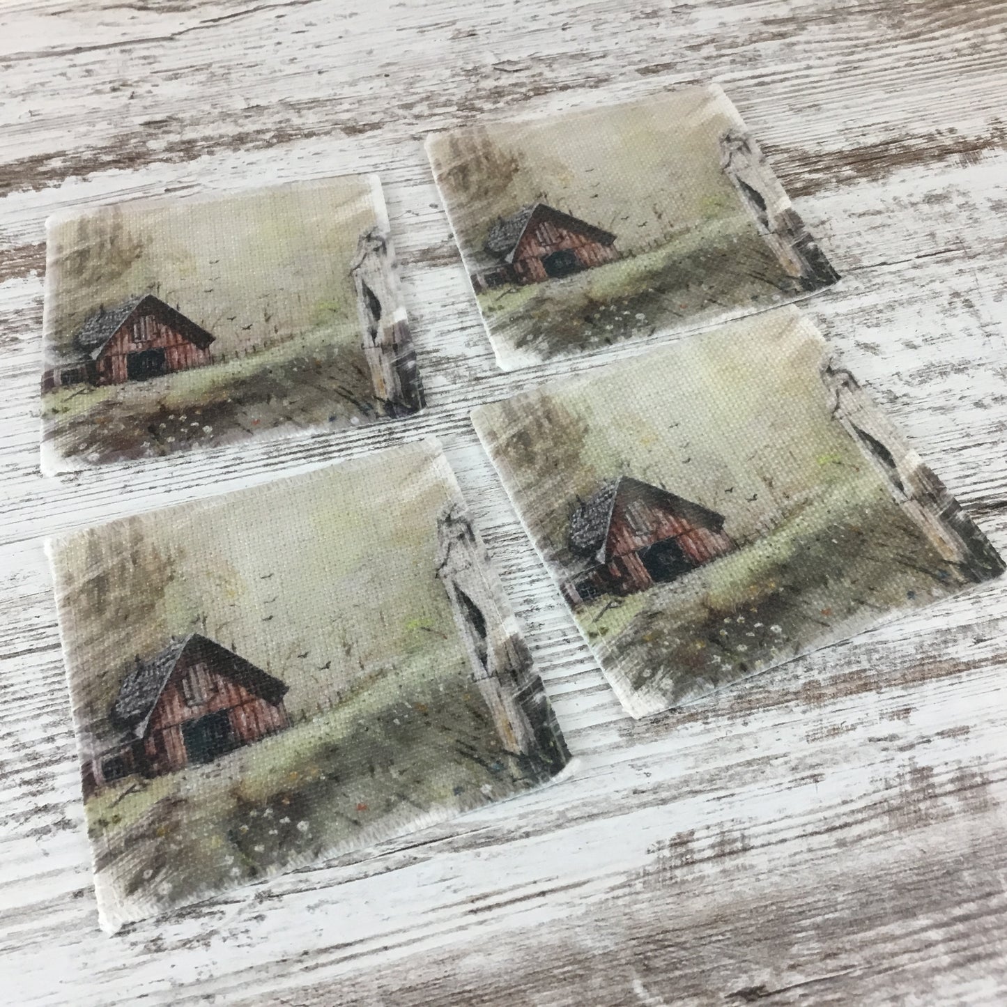 Set of 4 Old Vintage Rustic Barn Linen Coasters