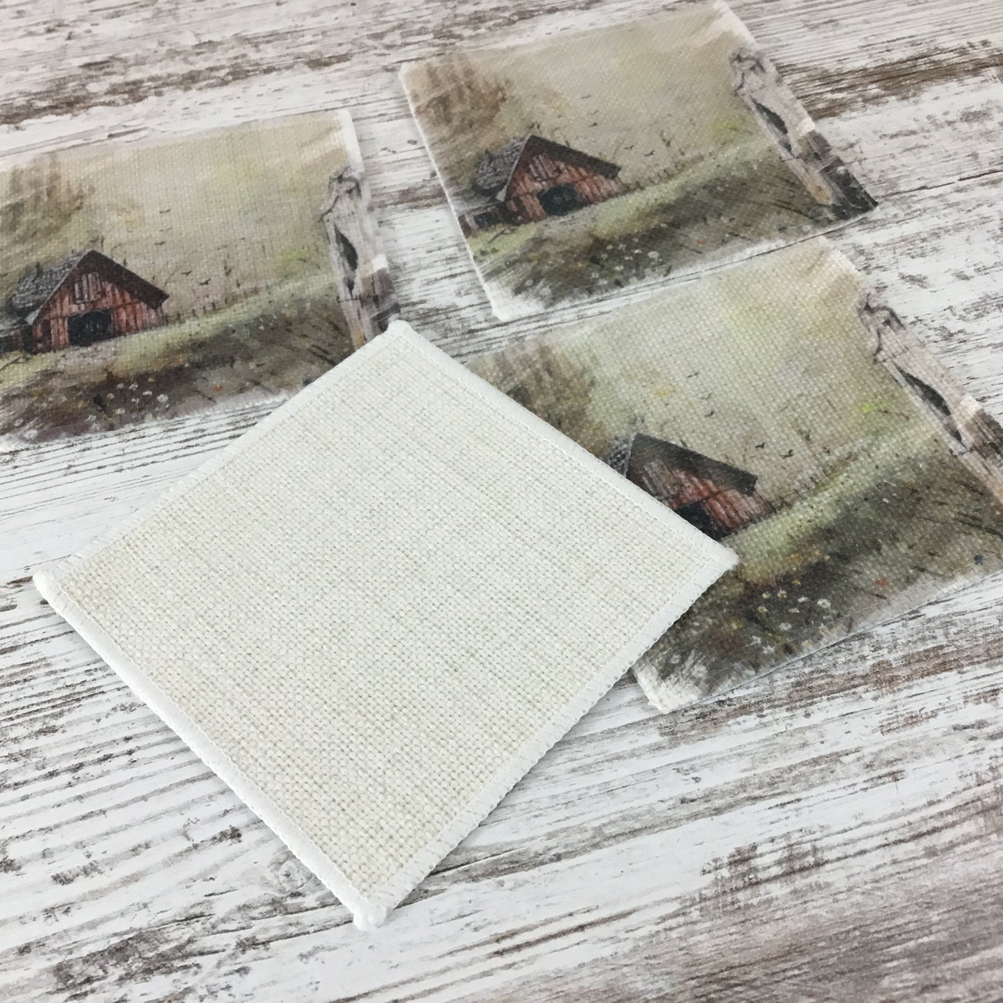 Set of 4 Old Vintage Rustic Barn Linen Coasters