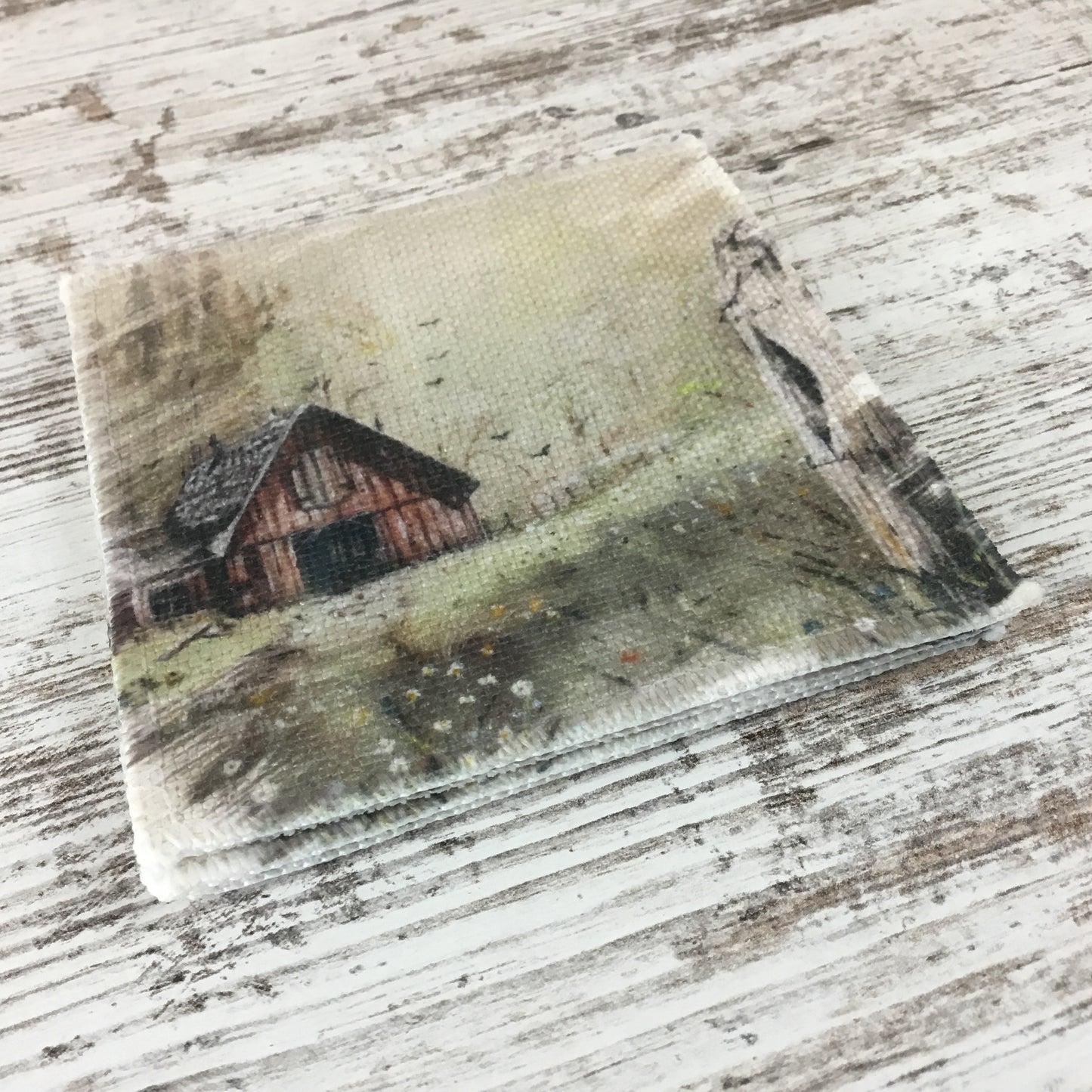 Set of 4 Old Vintage Rustic Barn Linen Coasters