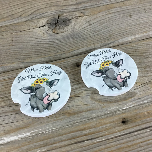 Moo Bitch Get out of the Hay Cow Car Coasters