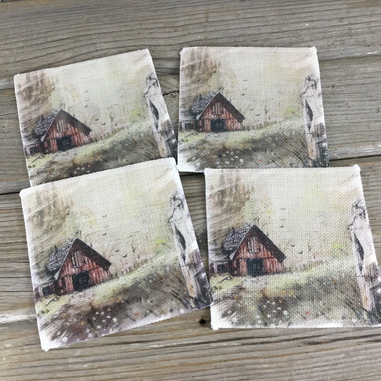 Set of 4 Old Vintage Rustic Barn Linen Coasters