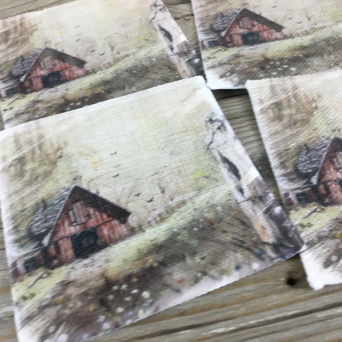 Set of 4 Old Vintage Rustic Barn Linen Coasters