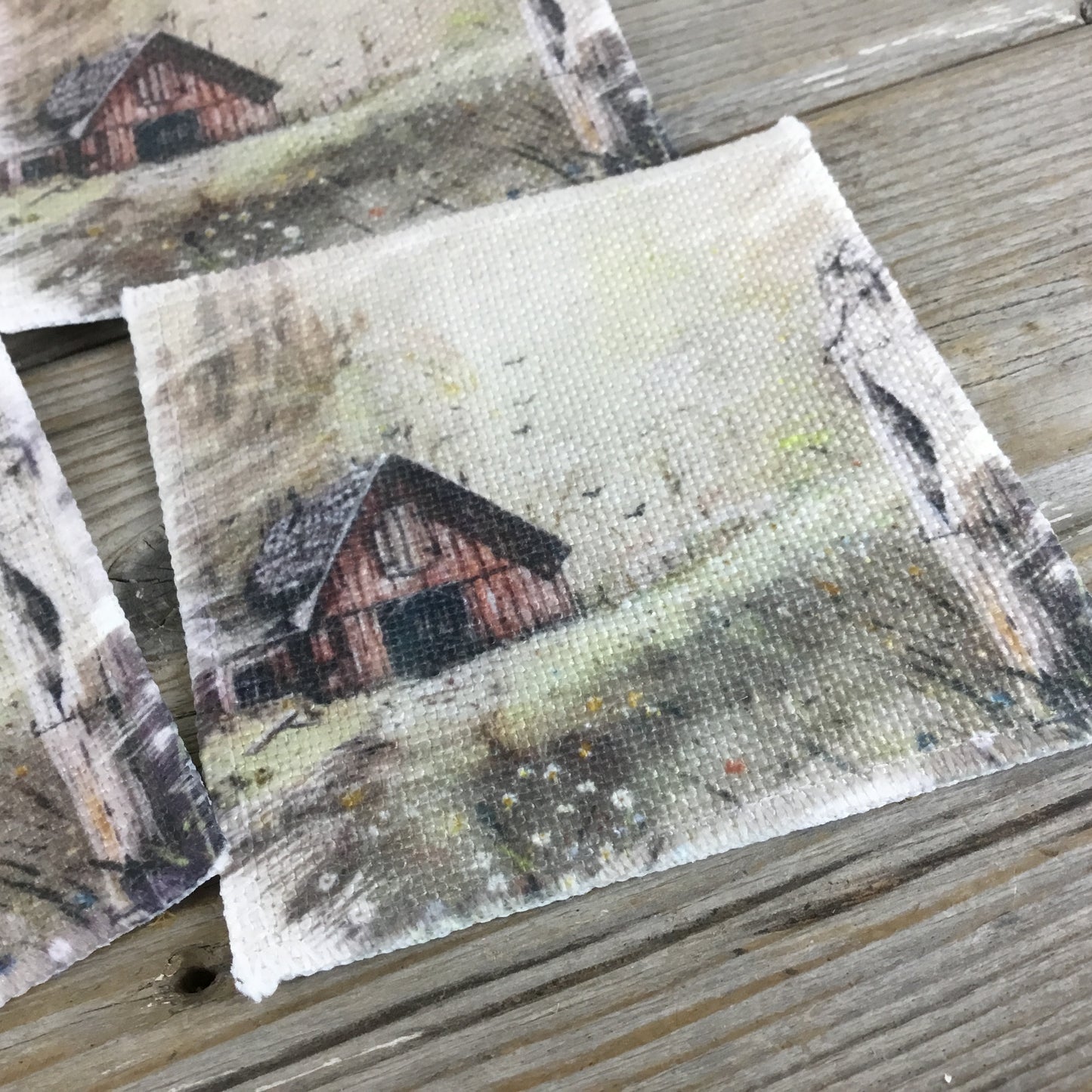 Set of 4 Old Vintage Rustic Barn Linen Coasters