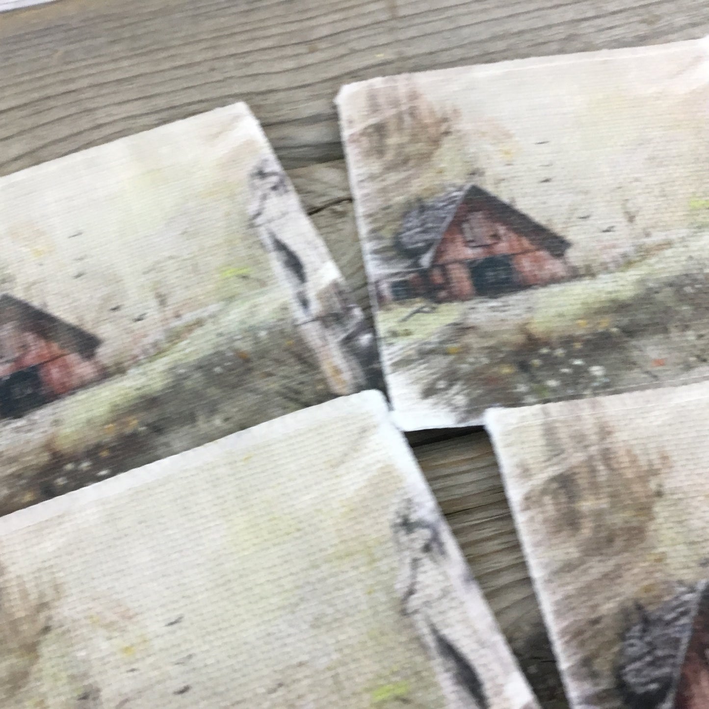 Set of 4 Old Vintage Rustic Barn Linen Coasters