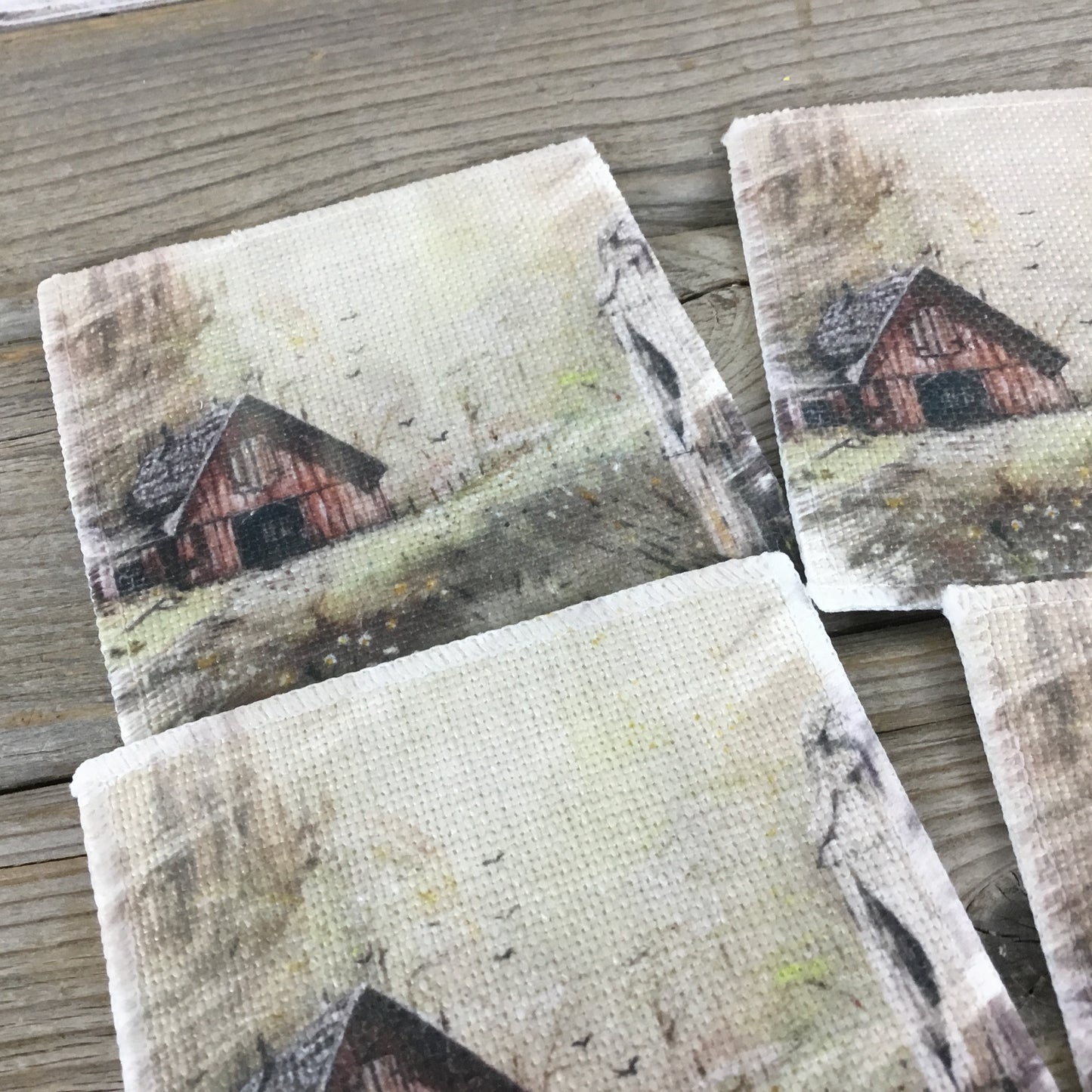 Set of 4 Old Vintage Rustic Barn Linen Coasters