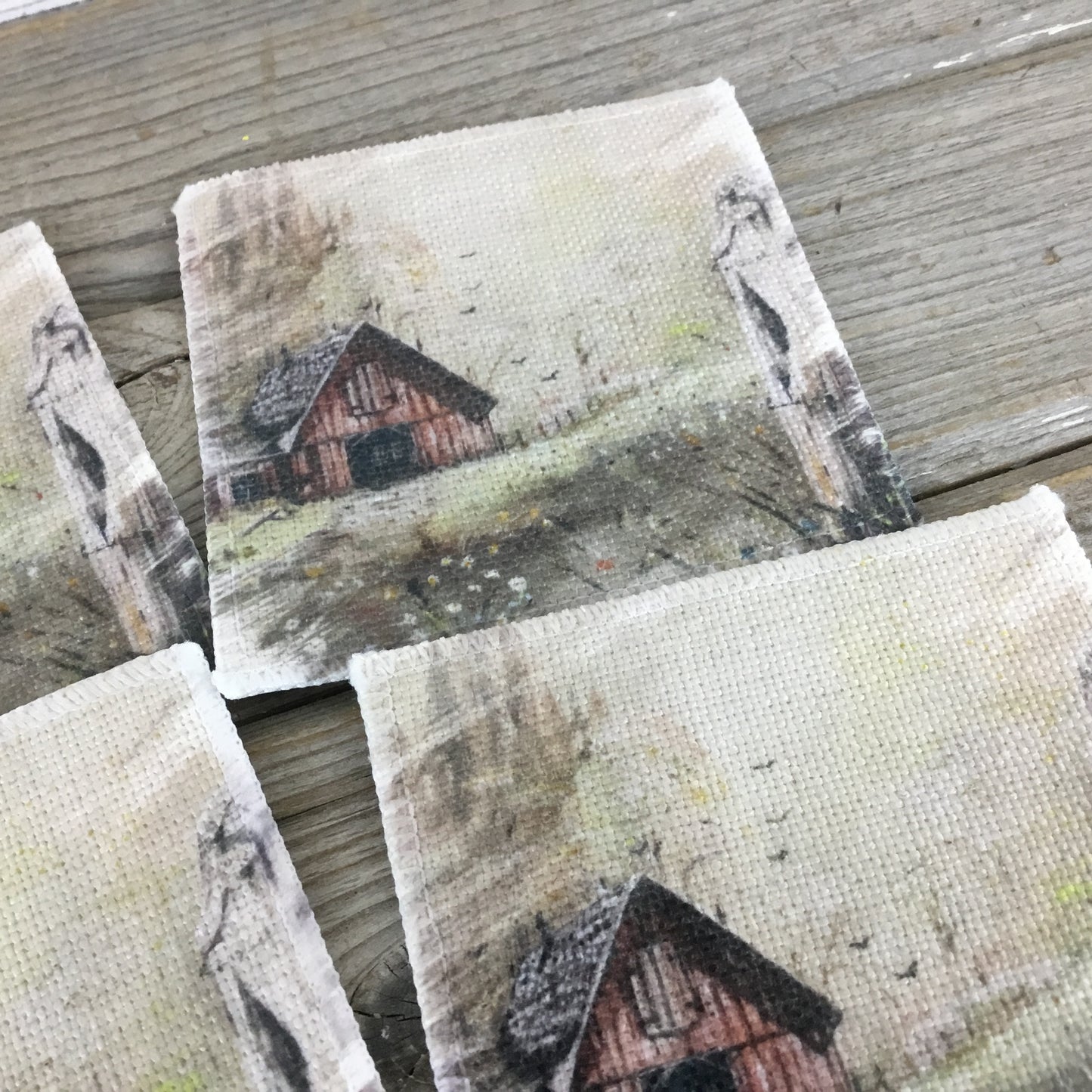 Set of 4 Old Vintage Rustic Barn Linen Coasters