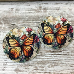 Floral Monarch Butterfly Car Coasters, Set of 2