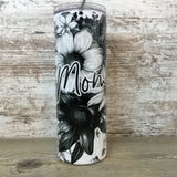 Black and White Boho Floral Personalized Name 20 oz Skinny Tumbler with Lid and Straw