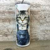 Cat in Denim Overalls 20 oz  Skinny Tumbler with Straw & Lid