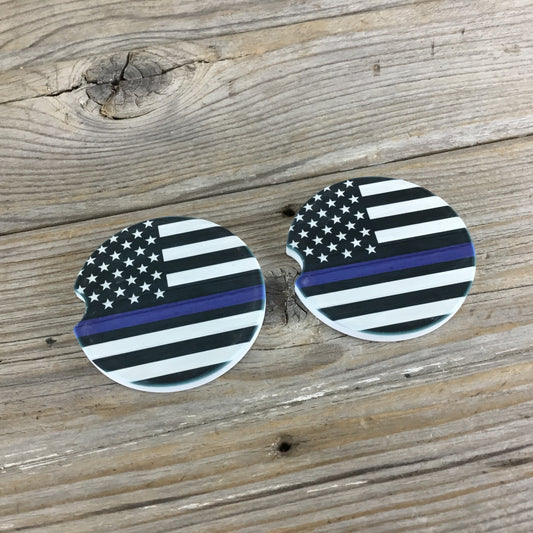 Thin Blue Line Police Flag Car Coasters