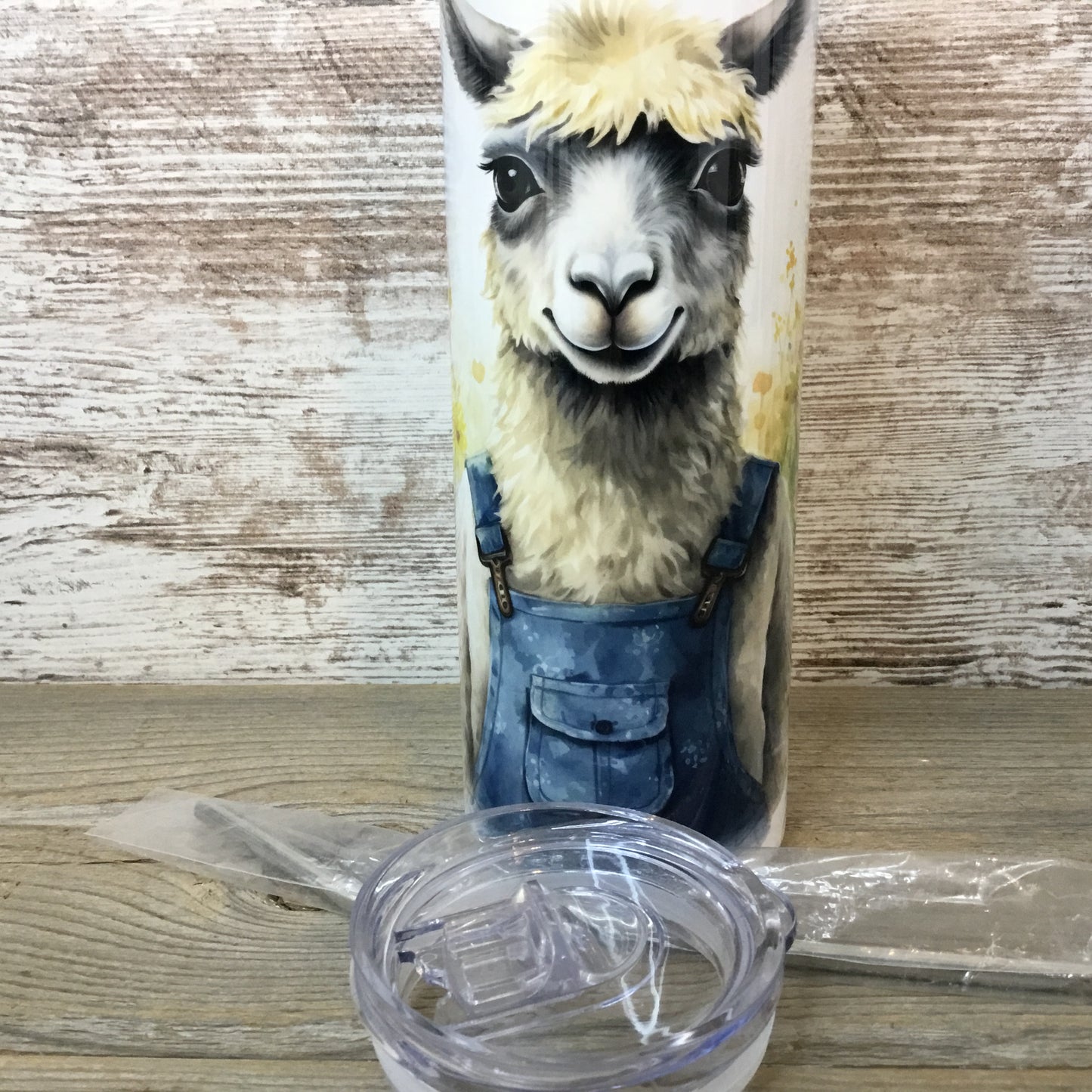 Llama in Bib Overalls 20 oz Skinny Tumbler with Straw & Lid