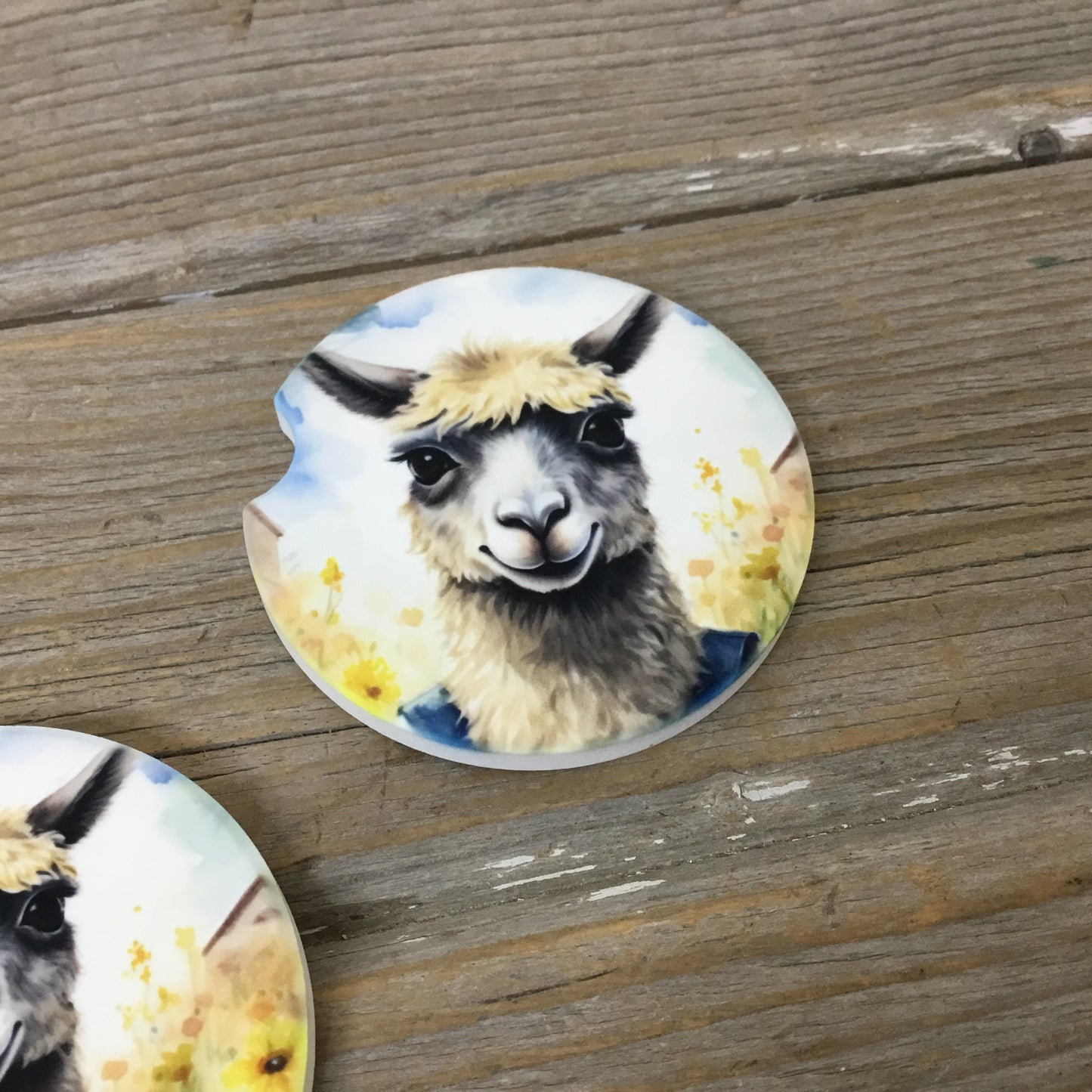 Llama in Bib Overalls Car Coasters, Set of 2