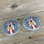 What the Cluck? Funny Chicken Car Coasters Set of 2