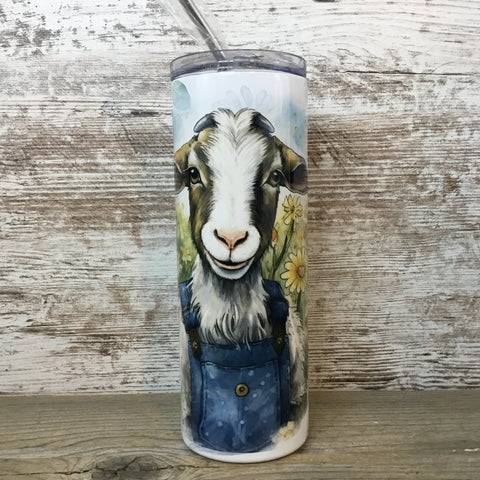 Goat in Bib Overalls 20 oz Skinny Tumbler with Straw & Lid