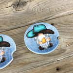 Cowboy Beer Gnomes Car Coasters, Set of 2