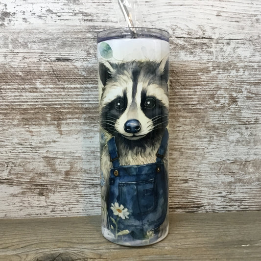 Raccoon in Bib Overalls 20 oz Skinny Tumbler with Straw & Lid