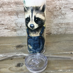 Raccoon in Bib Overalls 20 oz Skinny Tumbler with Straw & Lid