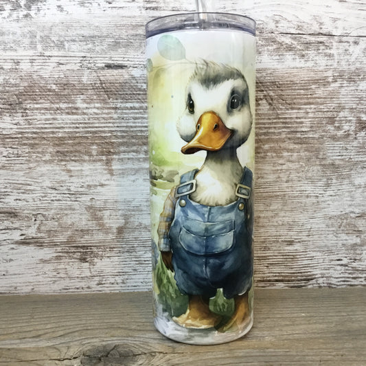 Duck in Flannel Shirt & Bib Overalls 20 oz Skinny Tumbler with Straw & Lid