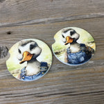 Duck in Flannel Shirt and Bib Overalls Car Coasters, Set of 2