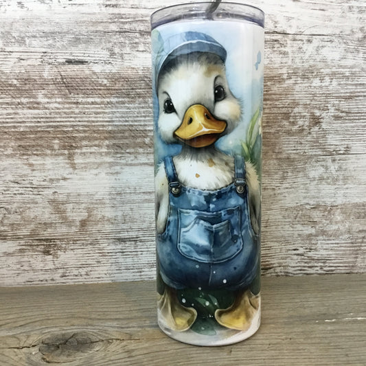 Duck in Bib Overalls 20 oz Skinny Tumbler with Straw & Lid