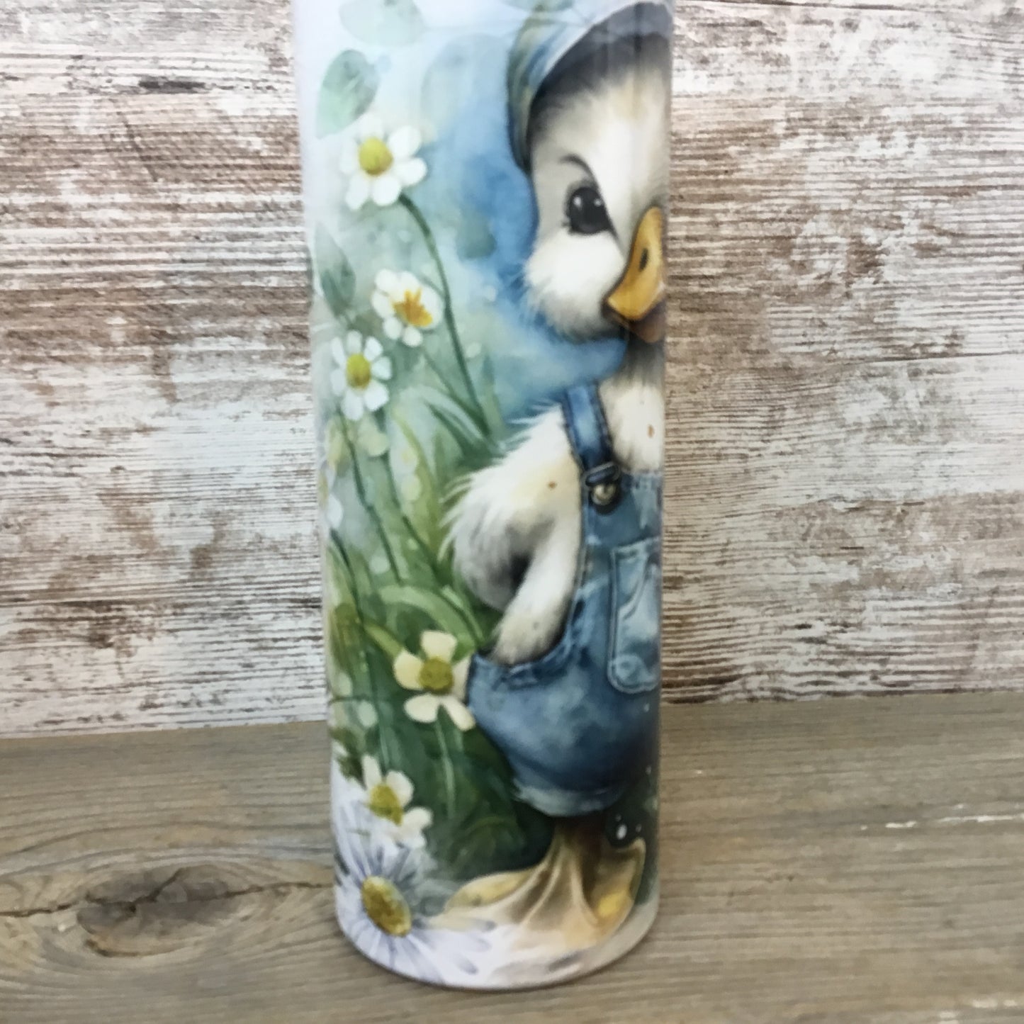 Duck in Bib Overalls 20 oz Skinny Tumbler with Straw & Lid