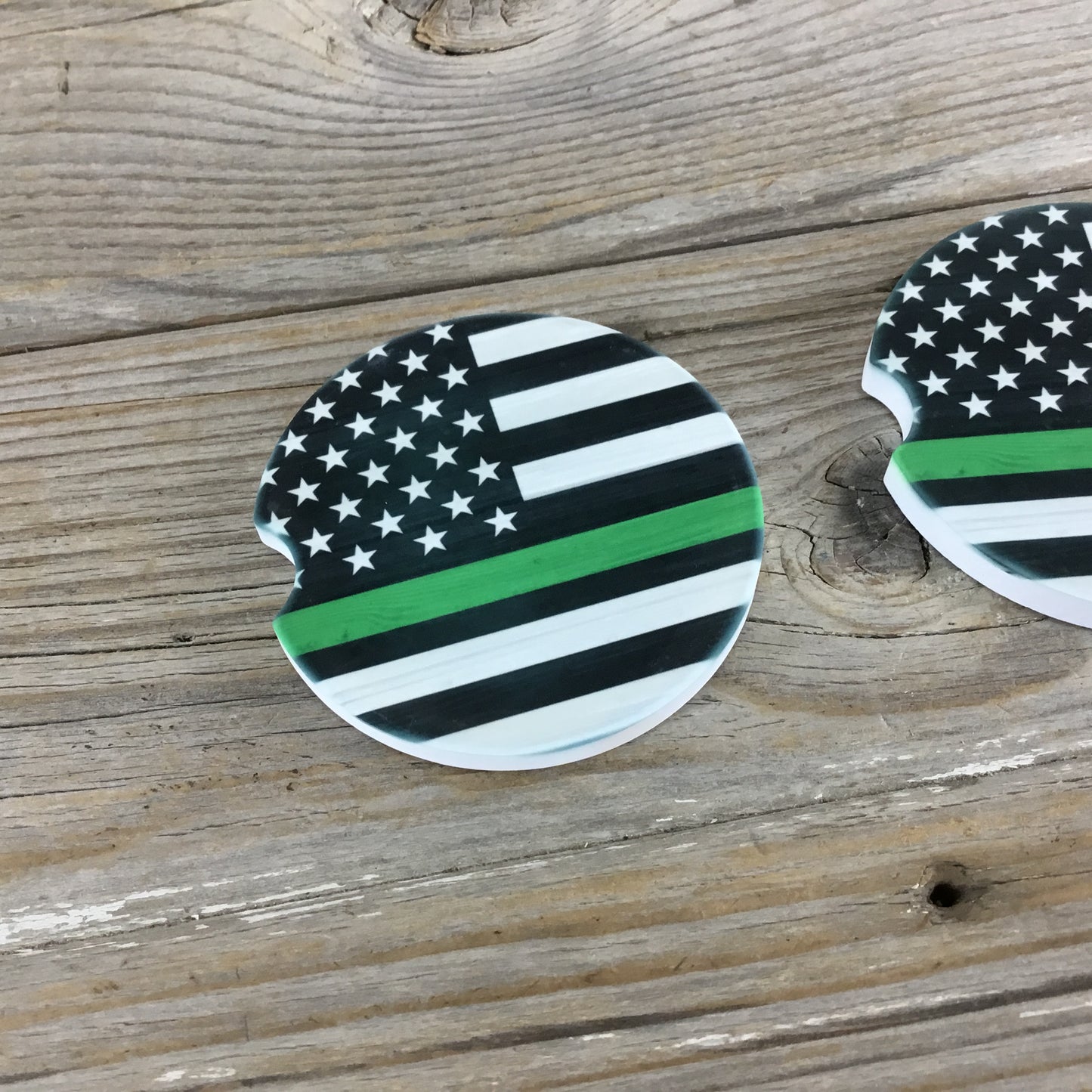 Thin Green Line EMT - Forest Service Wildland Firefighter Flag Car Coasters