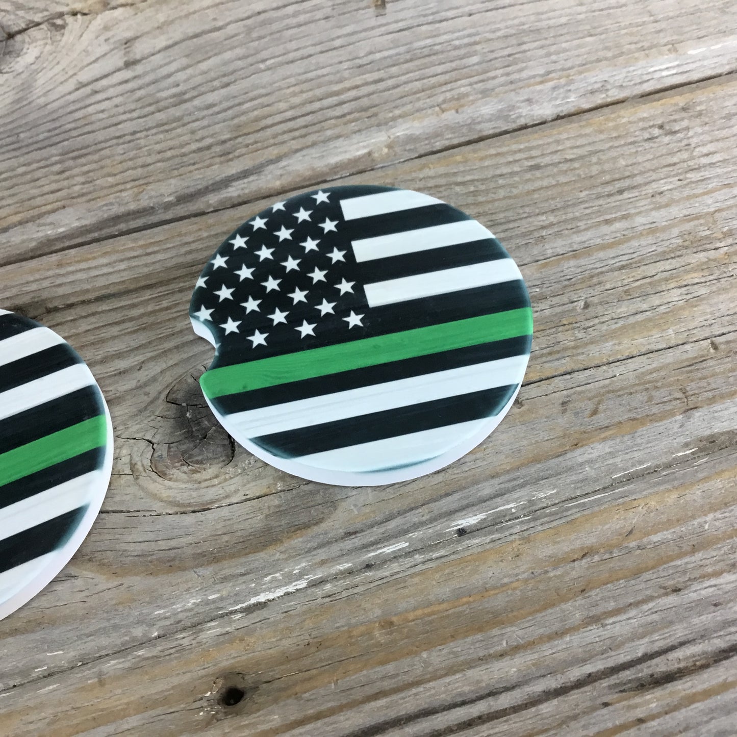 Thin Green Line EMT - Forest Service Wildland Firefighter Flag Car Coasters