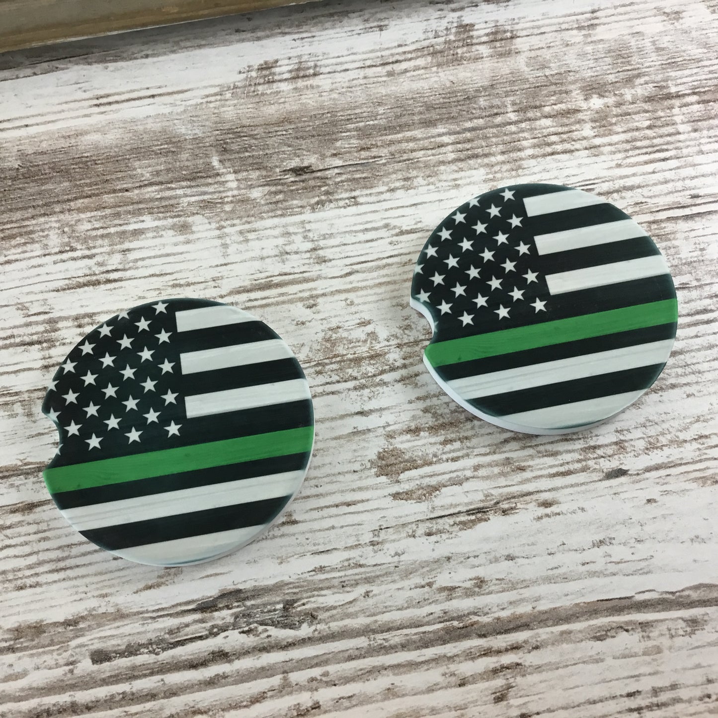 Thin Green Line EMT - Forest Service Wildland Firefighter Flag Car Coasters