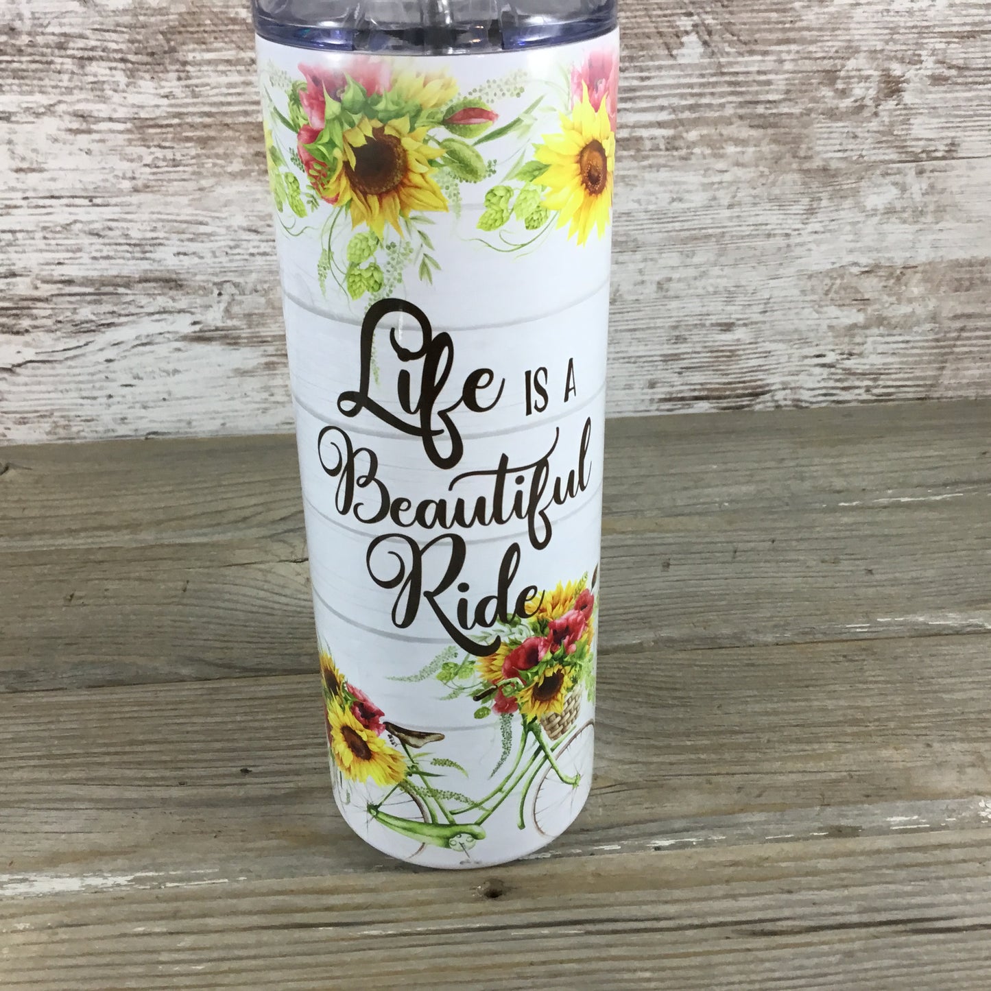 Life is a Beautiful Ride 20 oz Skinny Tumbler with Lid and Straw