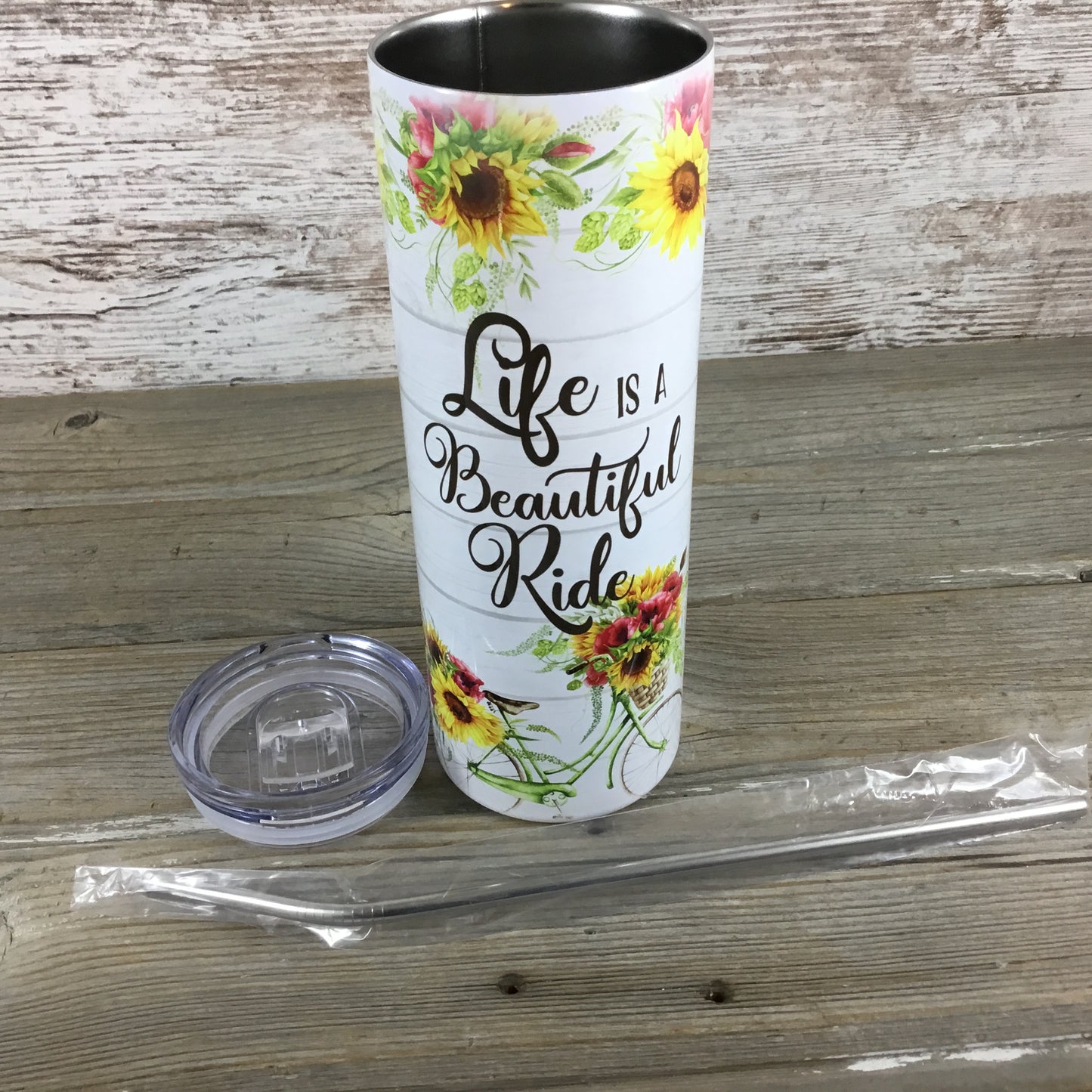 Life is a Beautiful Ride 20 oz Skinny Tumbler with Lid and Straw