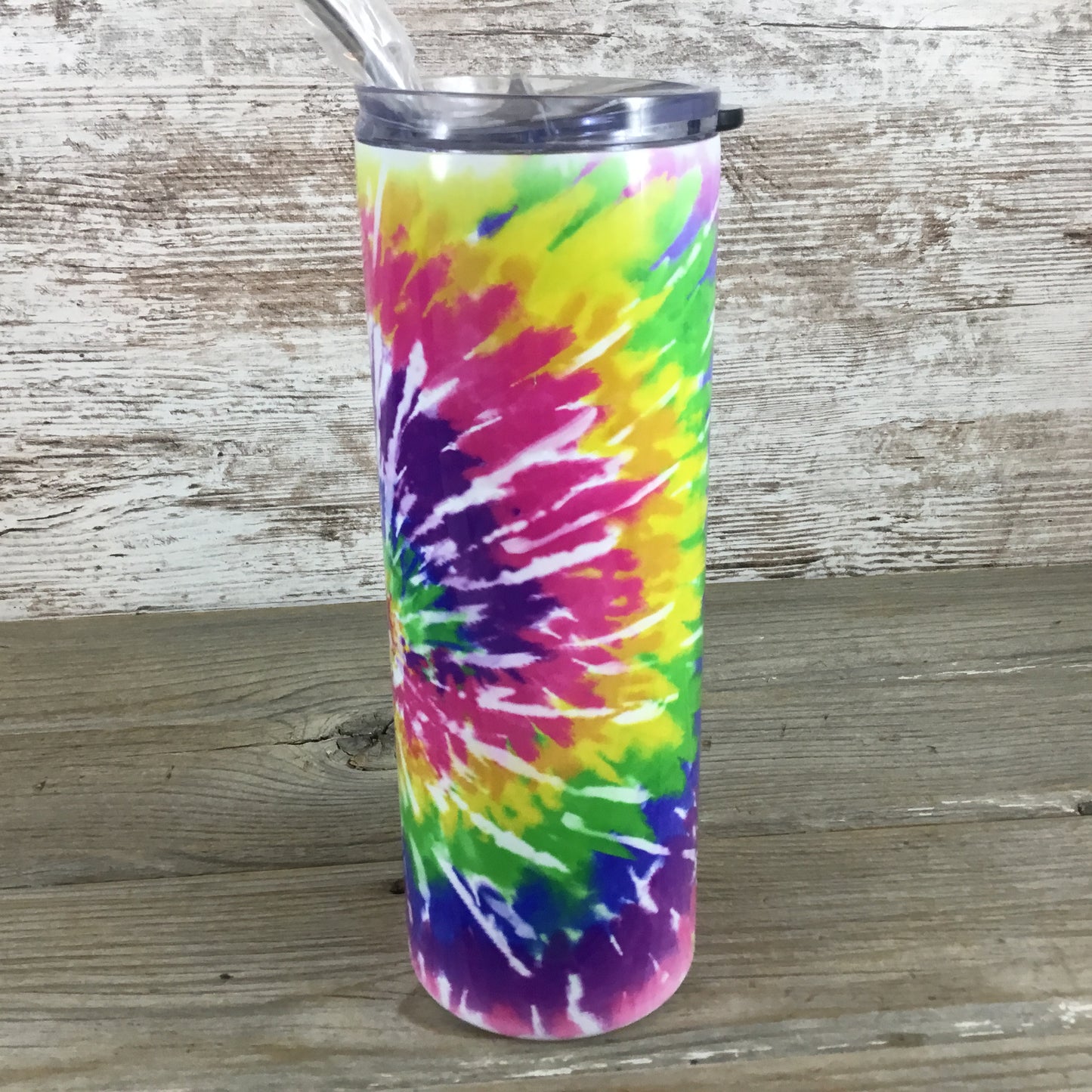 Tie Dye 20 oz Skinny Tumbler with Lid and Straw