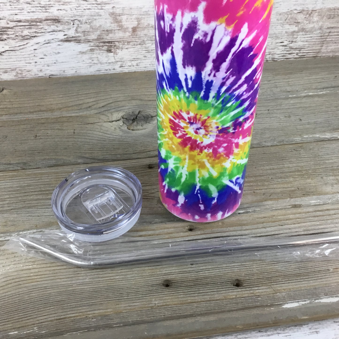 Tie Dye 20 oz Skinny Tumbler with Lid and Straw