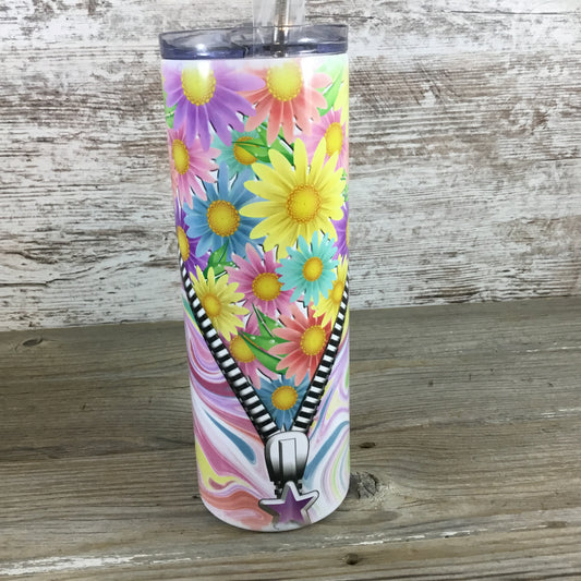 Floral Tie Dye  20 oz Skinny Tumbler with Lid and Straw