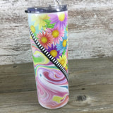 Floral Tie Dye  20 oz Skinny Tumbler with Lid and Straw