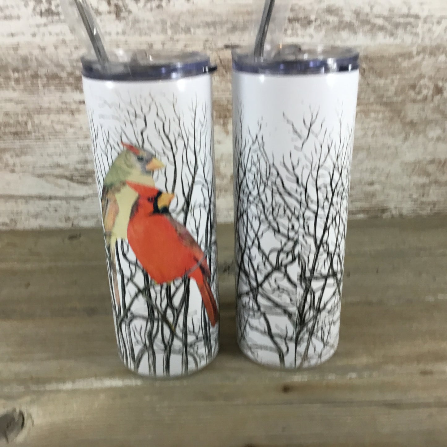 Pair of Cardinals in Tree 20 oz Skinny Tumbler with Straw & Lid