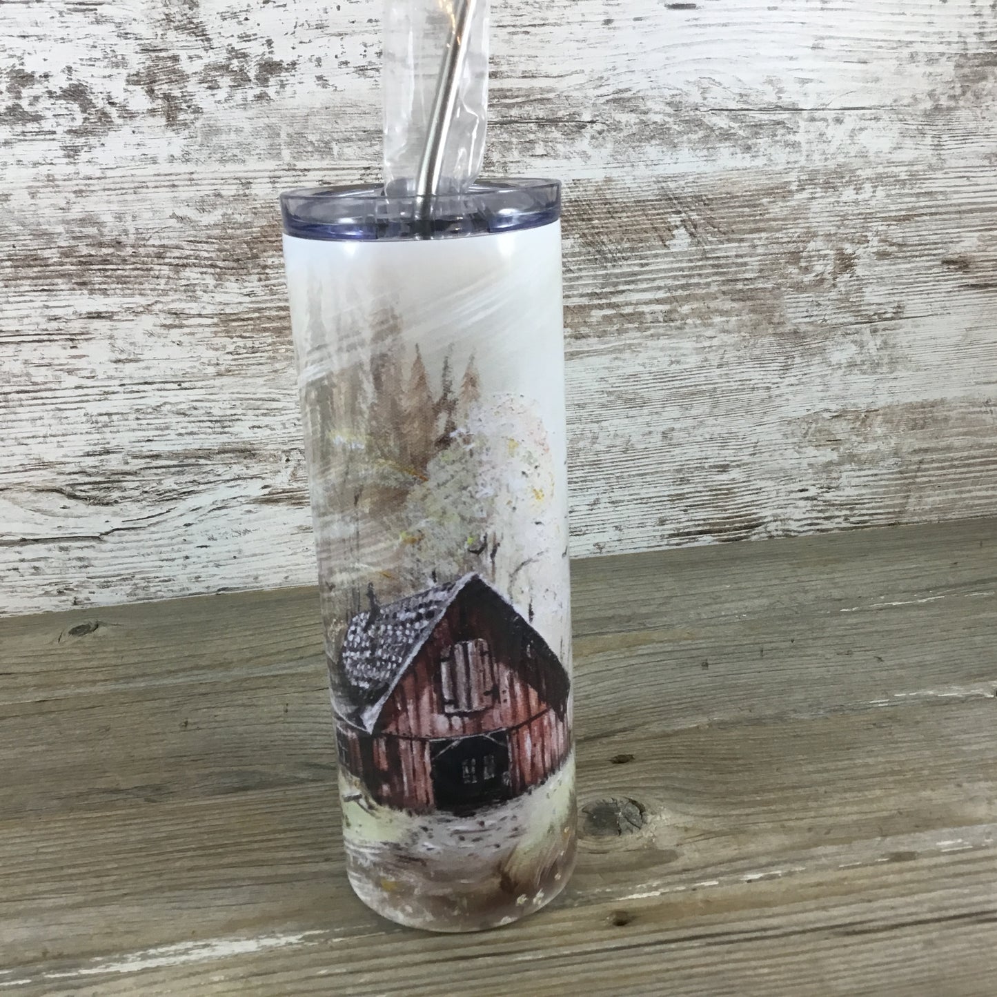 Rustic Barn Farm 20 oz Skinny Tumbler with Straw & Lid