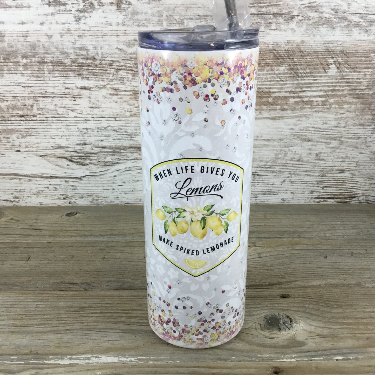 When Life Gives You Lemons Make Spiked Lemonade 20 oz Skinny Tumbler with Straw & Lid