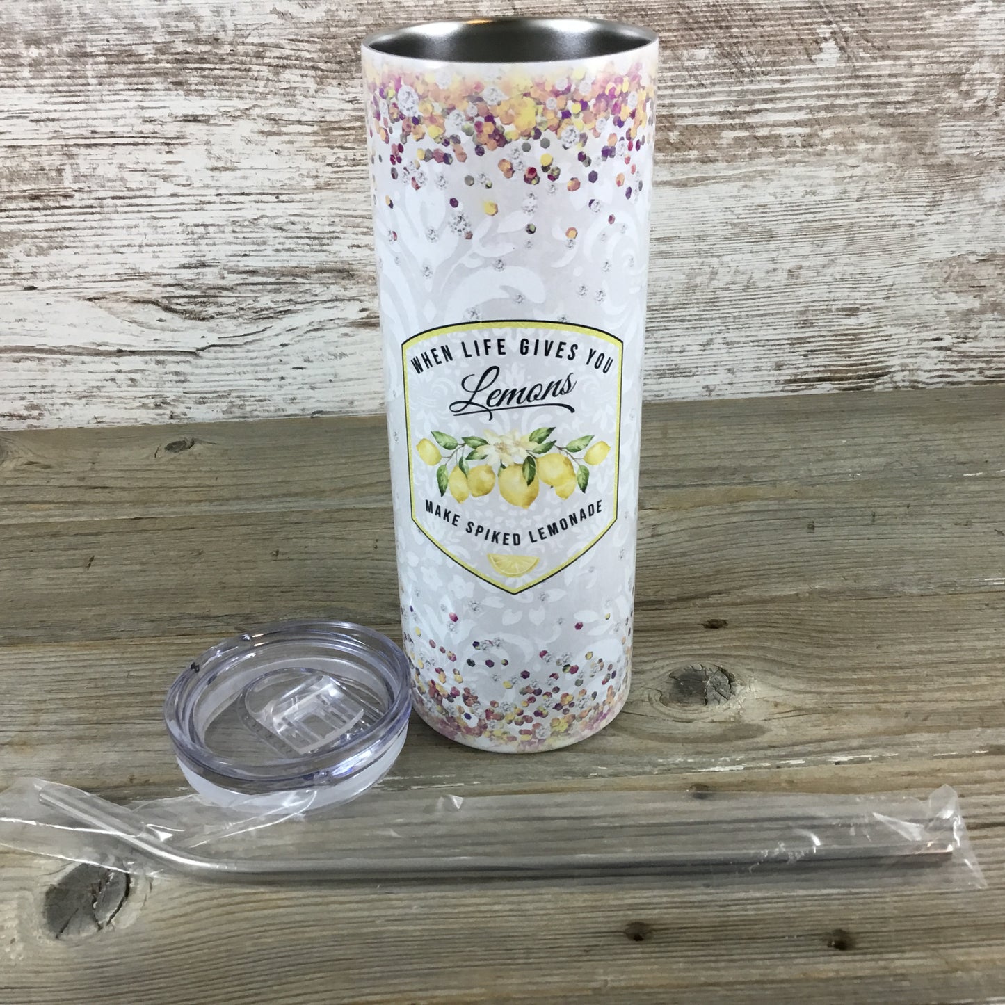 When Life Gives You Lemons Make Spiked Lemonade 20 oz Skinny Tumbler with Straw & Lid