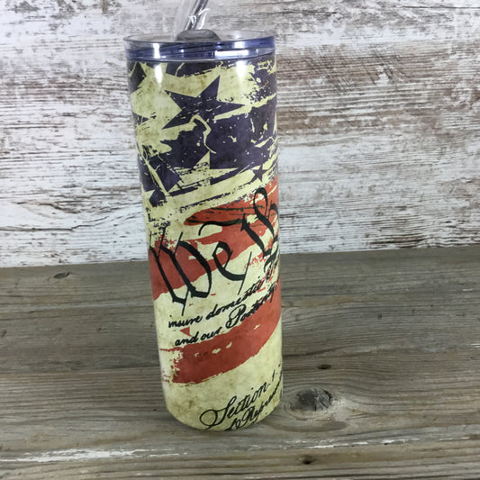 We the People American Flag 20 oz Skinny Tumbler with Straw & Lid