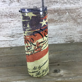 We the People American Flag 20 oz Skinny Tumbler with Straw & Lid